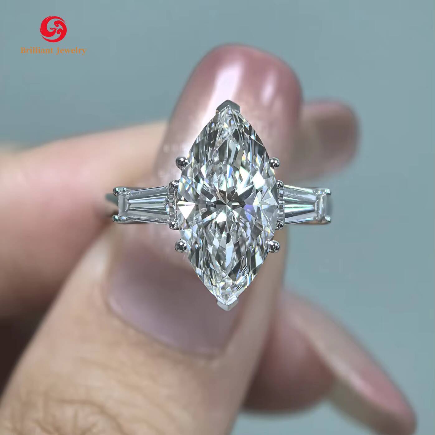 Custom Moissanite Ring 14k 18k Solid Gold 1ct 2ct Marquise Cut Moissanite Diamond Ring for Women Engagement Rings