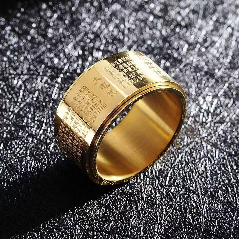 Fashion New Stress Relief Rotating Taoist Great Compassion Mantra Rune Protection Ring Source Manufacturer Bulk