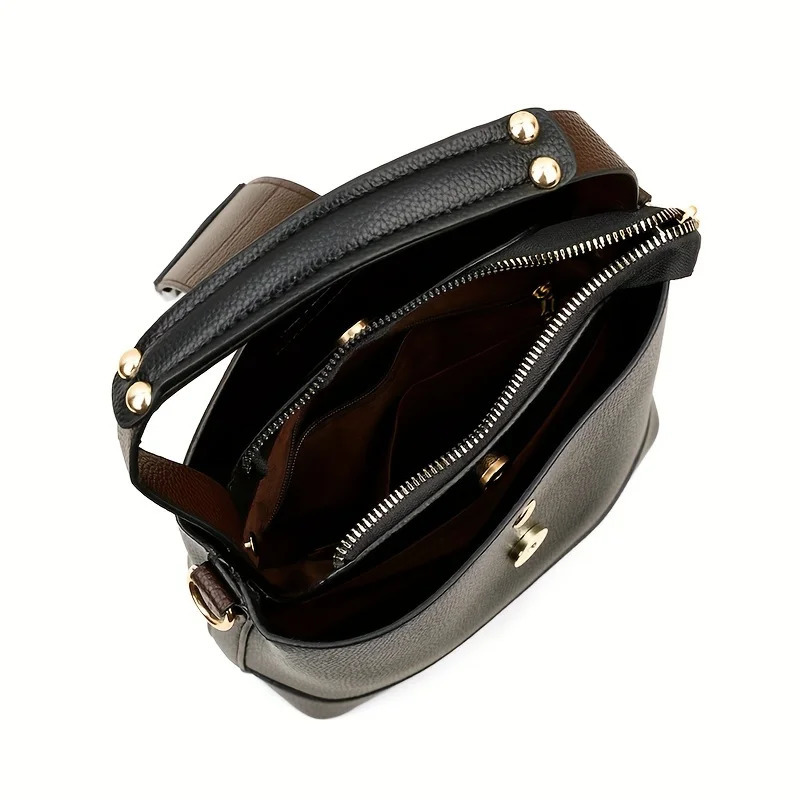 Elegant Solid Color Bucket Bag with Adjustable Shoulder Strap Versatile Crossbody Handbag for Women Lightweight with Zipper 260129