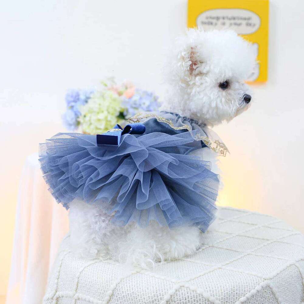 1PC Pet Clothing Spring Autumn Blue Bow Royal Dress Suitable for Small and Medium sized Dogs H260130
