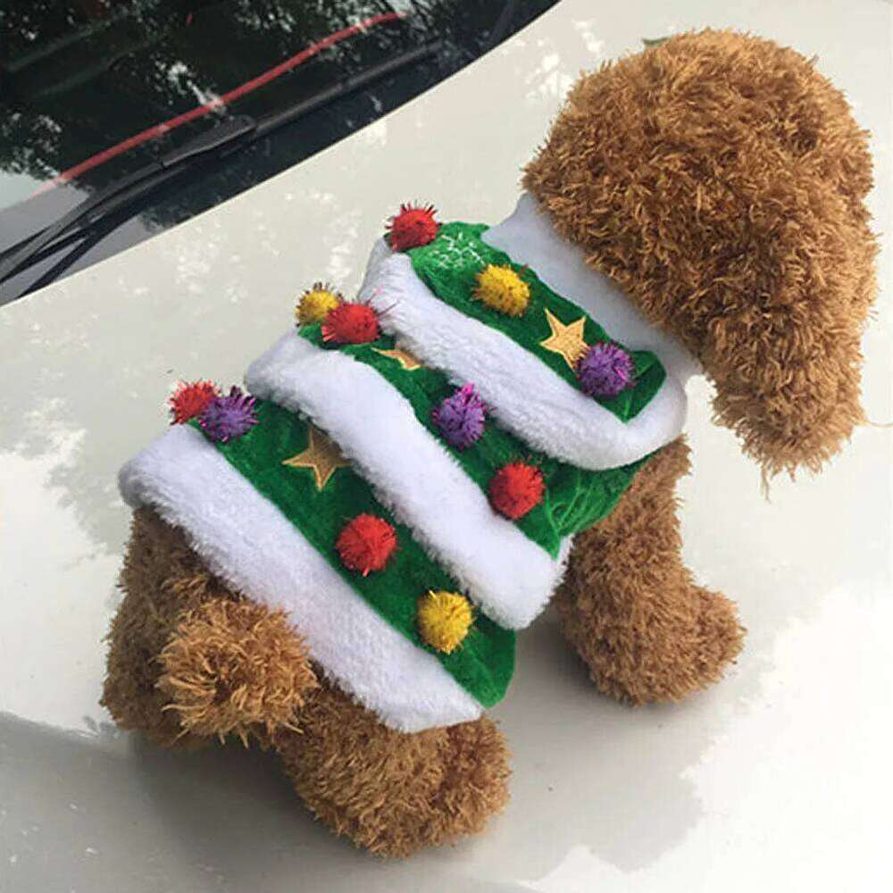 Tree Shaped Dog Costume Size S Green Comfortable Warm Hoodie Pet Dress for Christmas Festival Party H260129