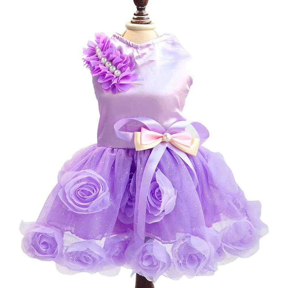 Pet Small Wedding with Bowknot Birthday Party Costume Satin Rose Pearls Girl Formal for Puppy Dog Cat Tutu Dress H260129