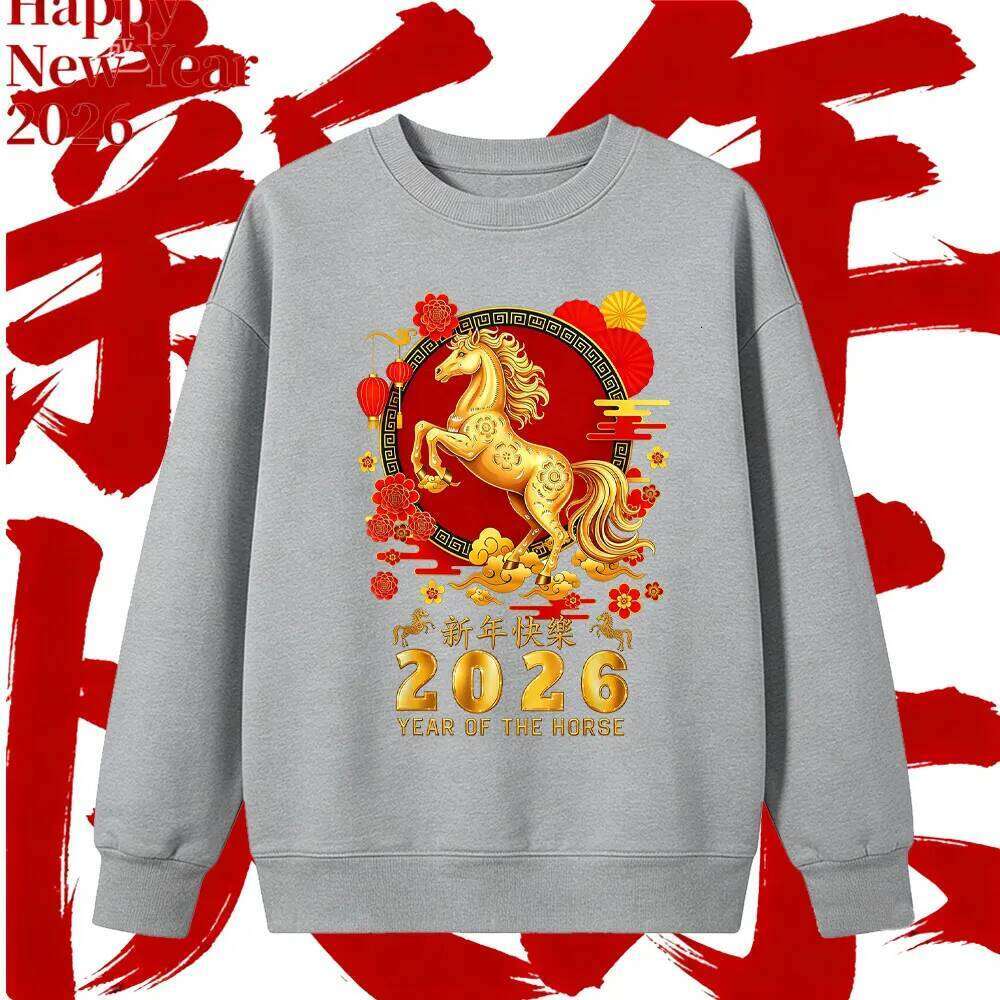 2026 of The Horse Long Sleeve Chinese New Year Faddish Sweatshirt Man and Women Pullover Winter Y2k Clothe Harajuku Hoody C260130