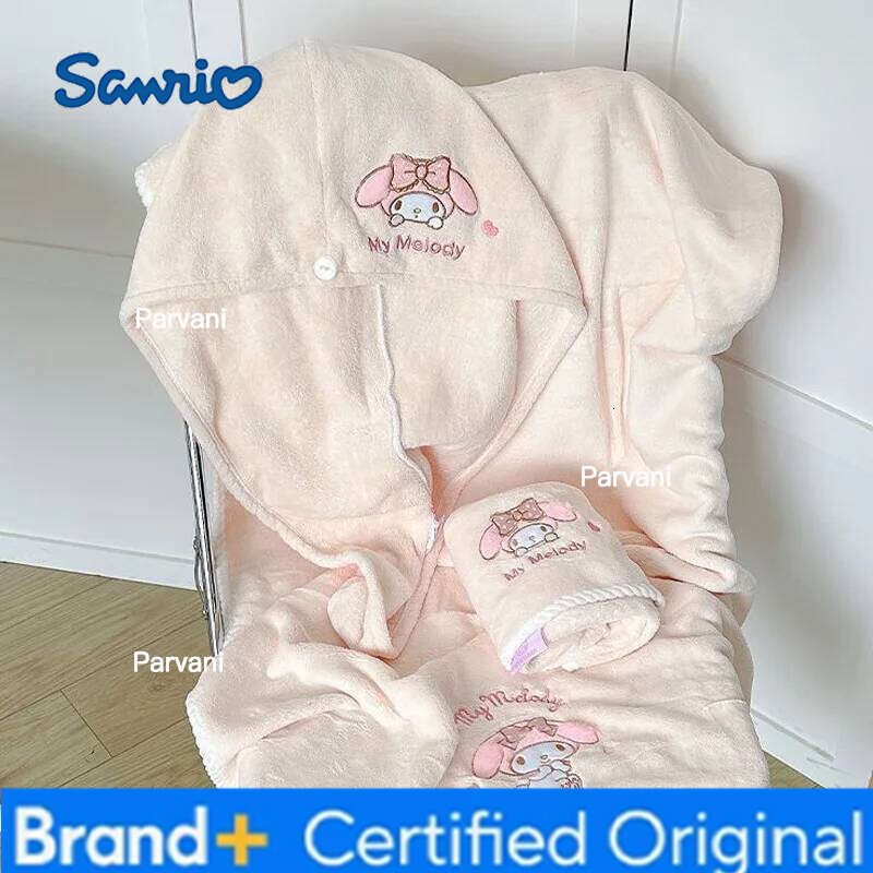 Sanrio Anime Melody Cute Plush Towel Dry Hair Cap Coral Fleece Bathroom Set Suitable For Adults And Children To Wrap Bath Towels H260130
