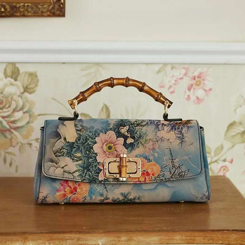 Johnature Cheongsam Leather Handbag New Vintage Print Women Bag Handmade Elegan Ladies Shoulder Crossbody Bags KABAHEBINGJUE