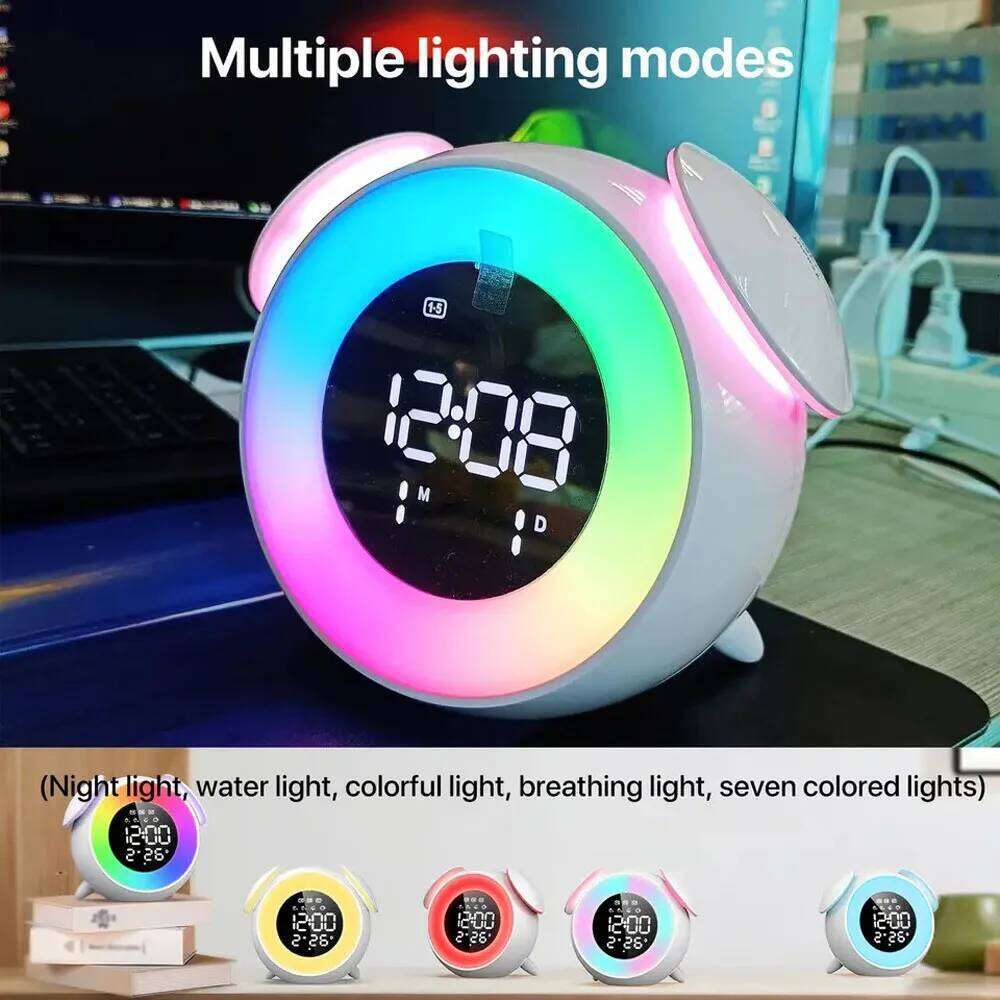 Rechargeable Digital Alarm Clock with Sunrise Sunset Light Simulation Awakening and Colorful Atmosphere LED lighting effects W260130