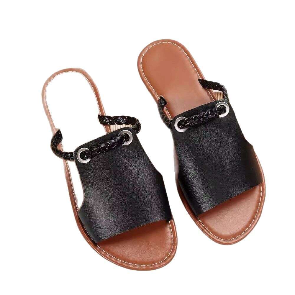 fashion shoes Flat Beach for Women 2026 Summer New Large Size Woven Outdoor Slippers