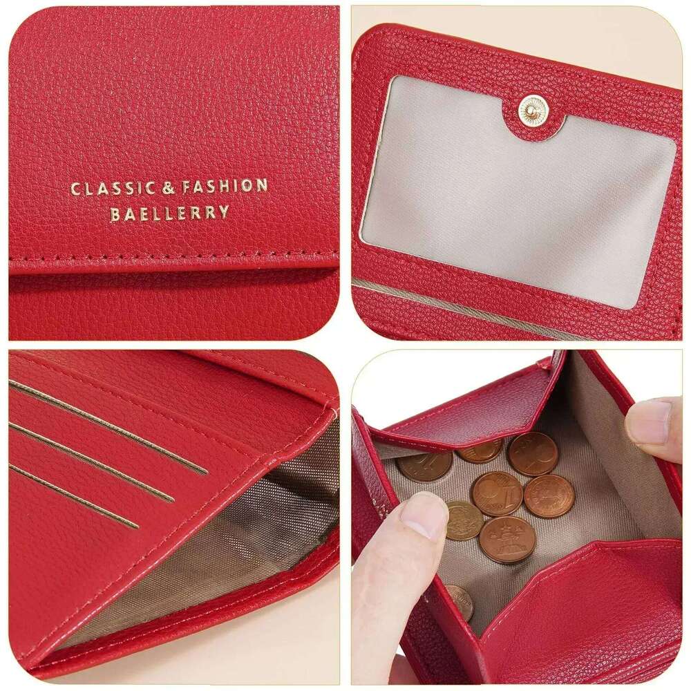2024New Short Mini Wallets for Women PU Leather Card Holder Solid Coin Purse Female Multi-functional Fashion Small Red Wallet Z260130