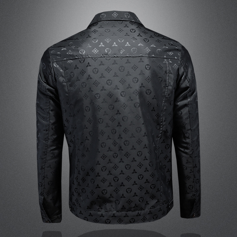 2026 Spring and Autumn New Printed Collar Jacket Men's Fashion Trend Slim Fit Versatile Casual Coat Black Khaki Size M-5XL