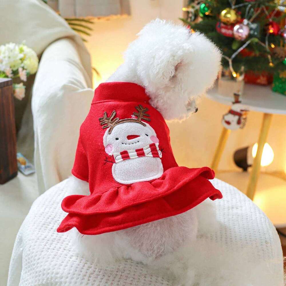 1PC Pet Clothes Dog Cat Autumn Thickened Warm Red Christmas Style Dress H260129