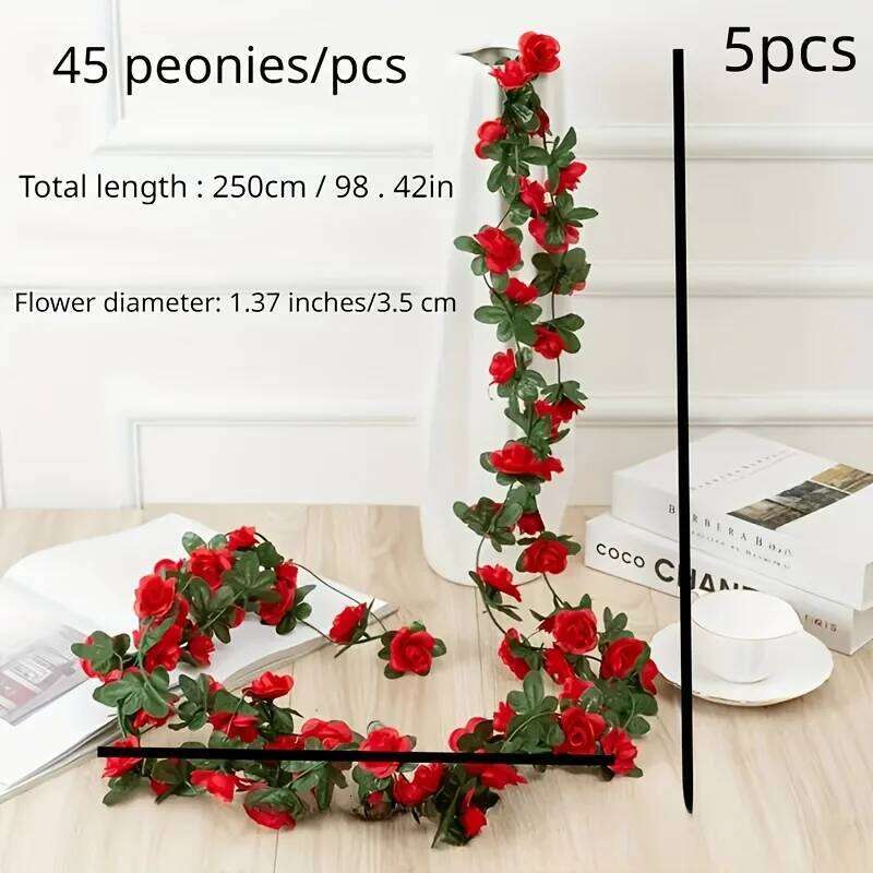 5pcs 98in Artificial Flower Garland, Fake Red Roses Vines Silk Flowers for Wedding Arch Bedroom Home Wall Backdrop Room Decor W260130