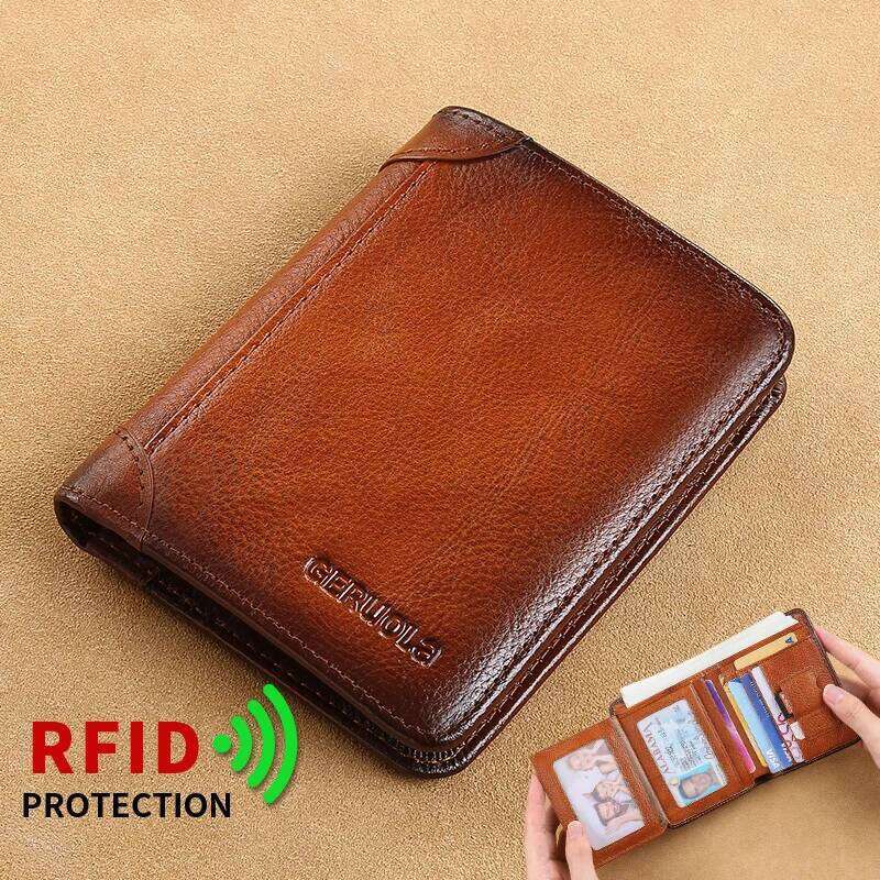 GERUOLA Slim RFID Shielded Genuine Leather Wallet for Men-Multifunctional ID & Holder Dark Brown with Embellishments Z260130