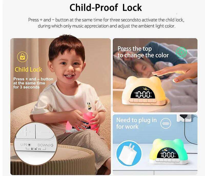 Sunrise Simulation LED Desk Lamp Wake-up Alarm Clock Bear Shaped Night Light Mood Lighting for Bedroom Desktop Decor W260130