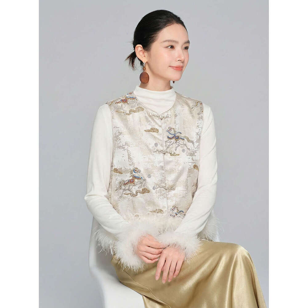 Zhihetang New Chinese National Style Women's Vest Winter Design Jacquard Embroidered Top LEEGO LENS