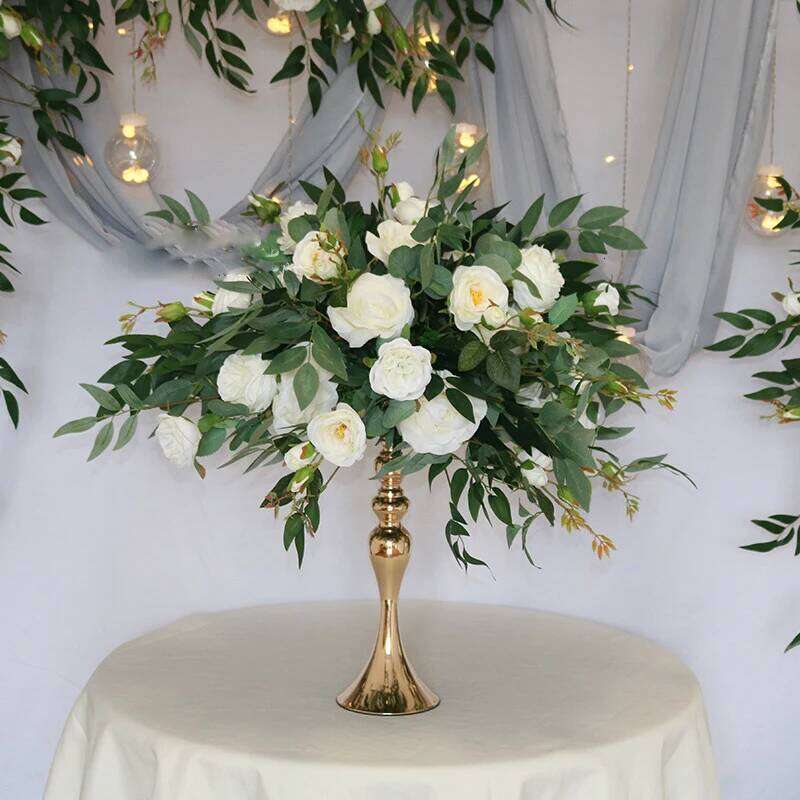 white Rose Green Leaf Artificial Row Wedding Backdrop Wall Deco Hanging Corner Flower Party Centerpiece Table Floral deco W260130