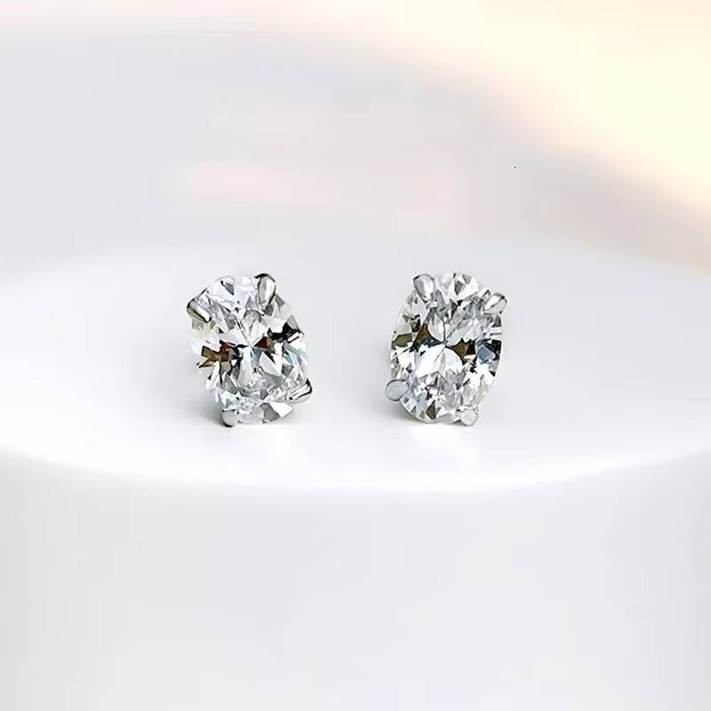 1ct Lab Grown Oval Diamond DE VS 18k White Gold Studs Earrings Elegant Christmas Gift Four-prong Earrings