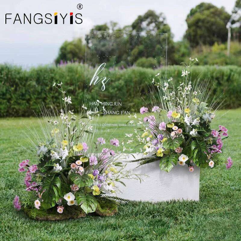 Purple Rose green plants moss Floor Wedding Backdrop Deco Flower Row Arrangement Event Party Prop Window Display prop Y260130