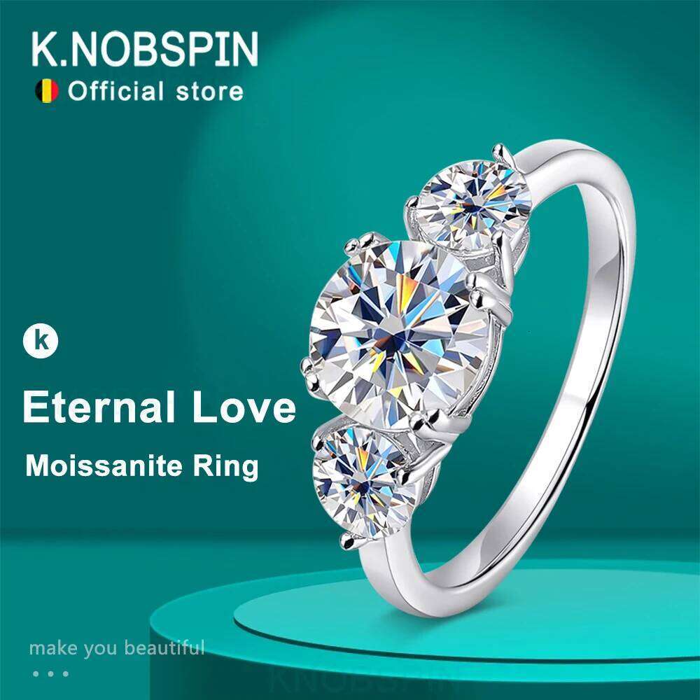 KNOBSPIN D VVS1 Moissanite Ring for Woman Engagement Wedding Jewely with GRA 925 Sterling Sliver Plated White Gold Eternity Band XJ260130