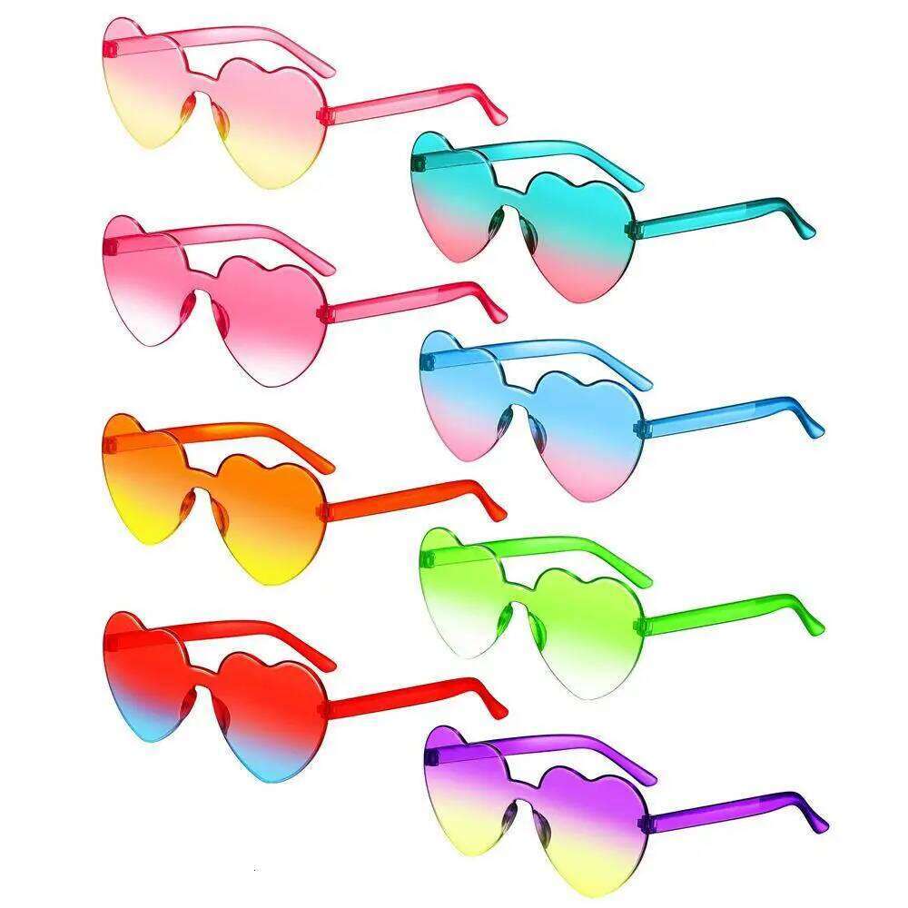 Love Heart Shape Sunglasses Women Rimless Frame Tint Clear Lens Colorful Sun Glasses Female Red Pink Yellow Shades Travel H260130