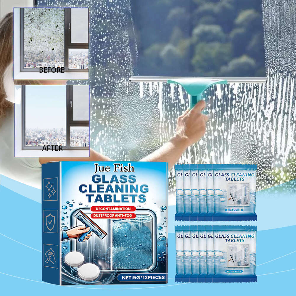 Jue-Fish Glass Cleaner Effervescent Tablets for Cleaning Water Stains, Dust, Stubborn Dirt on Windows and Doors, Making Surfaces Sparkling Clean S2601