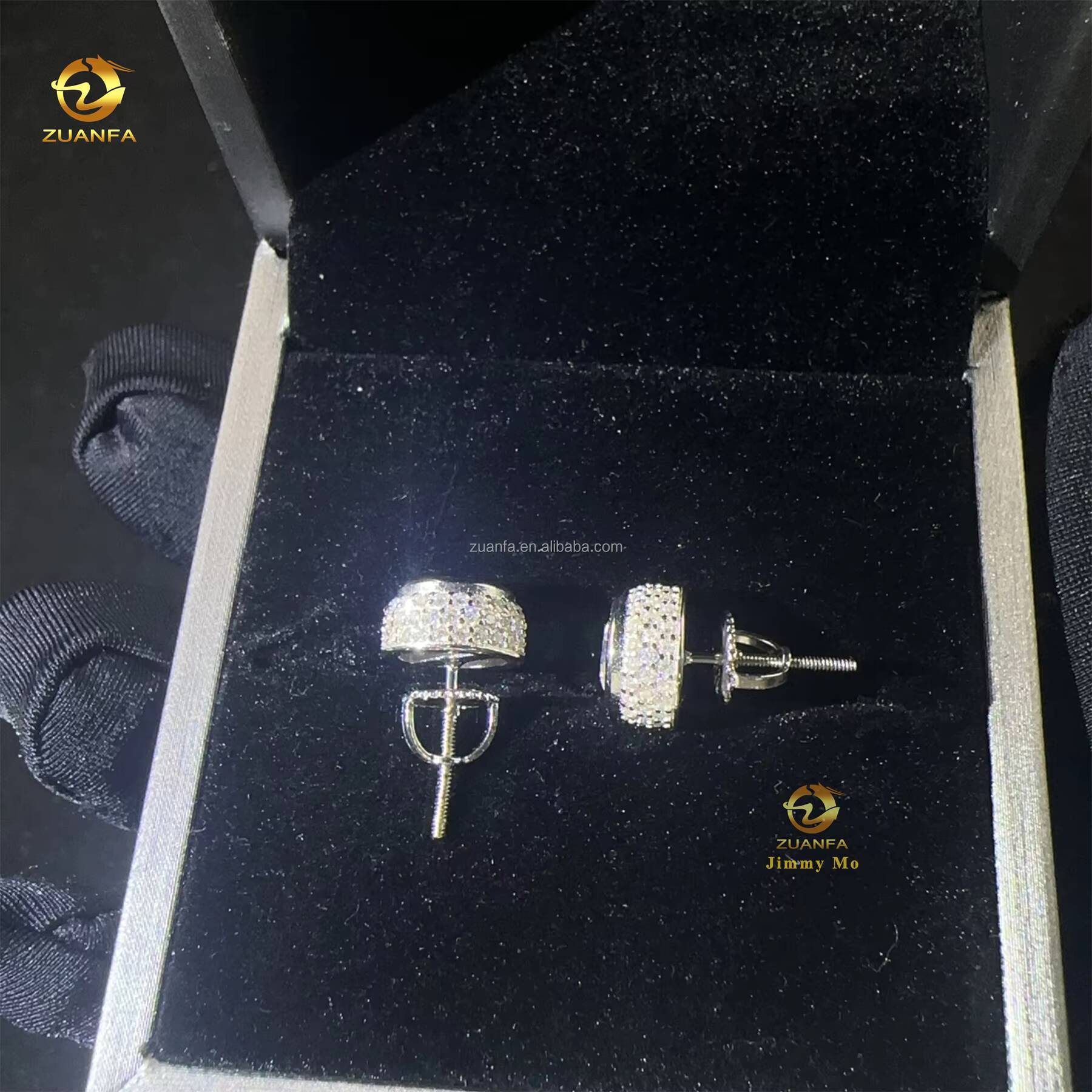 Elegant Style GRA Certificate Hip Hop Earring Circle Crescent Shape Fashion Iced Out Moissanite Diamond VVS1 Stud Earrings Man