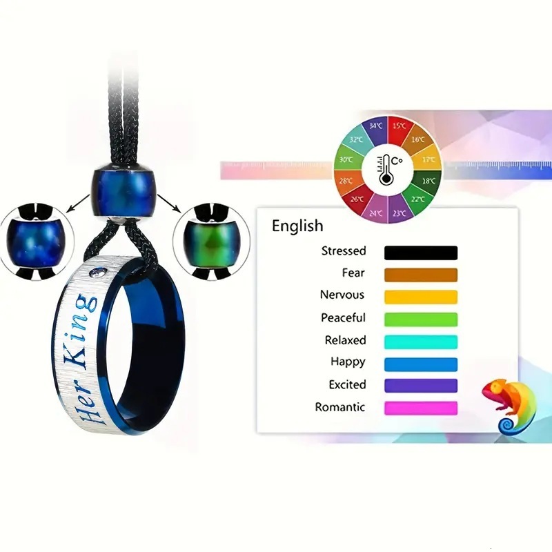 Exclusive Creative New Product Color-Changing Round Bead Blue King Purple Diamond Queen Couple Rings Necklace