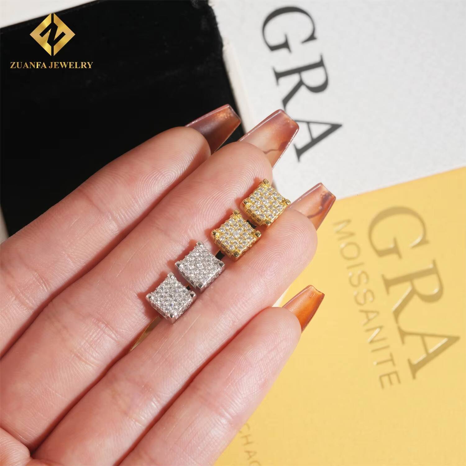 Fully Iced Out Stud Earring Cluster Moissanite Diamond Hip Hop Earring 925 Sterling Silver Pass Diamond Tester