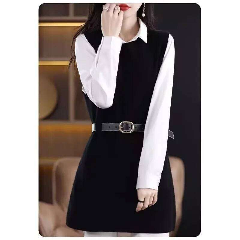 Fashionable Solid Color for Women Autumn Loose Warm Knitted Vest Sweater Layered Commuting Dress XJ260130