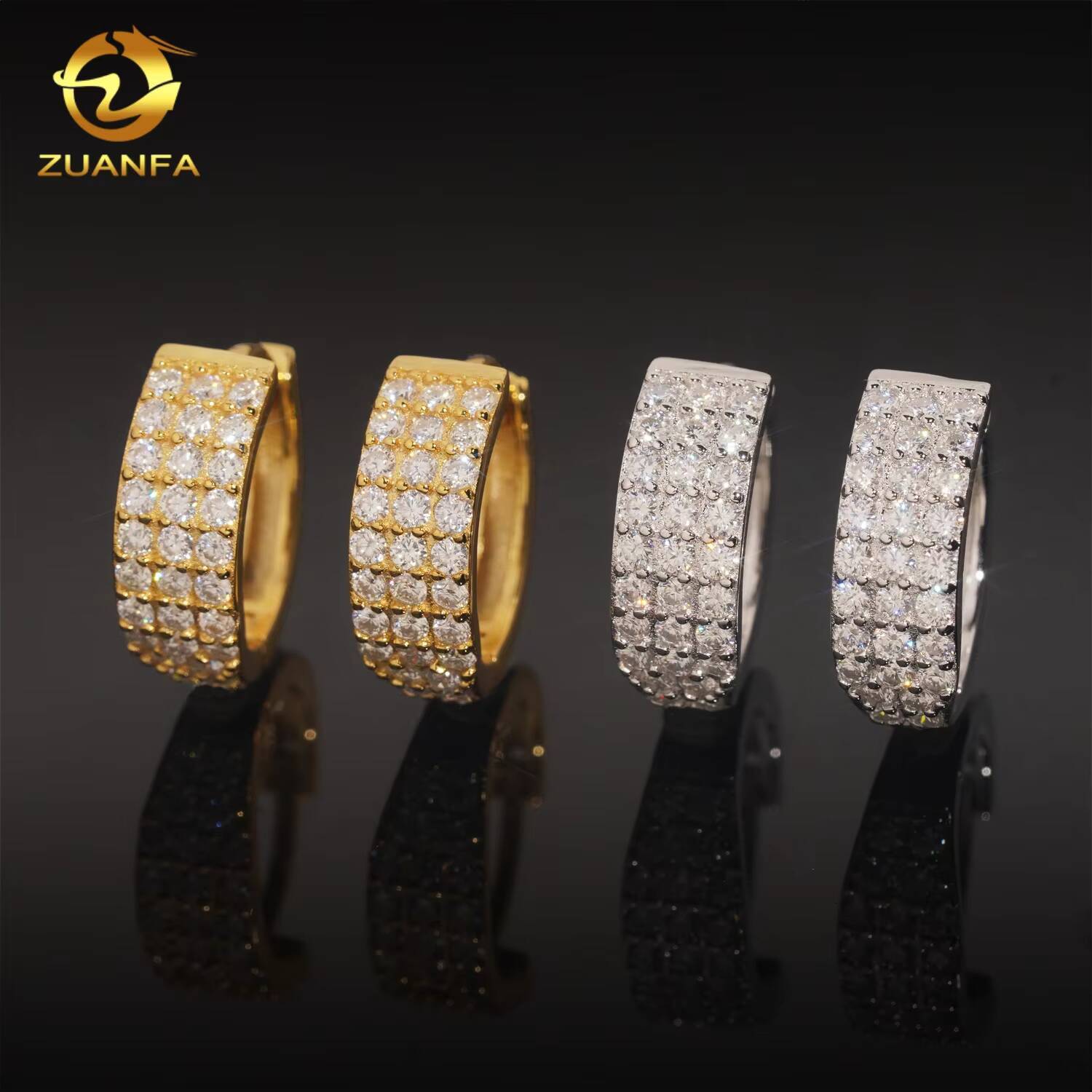 Fashion Jewelry 3 Row Hoop Earring Moissanite Diamond Earrings S925 Silver Hip Hop Earrings Pass Diamond Tester