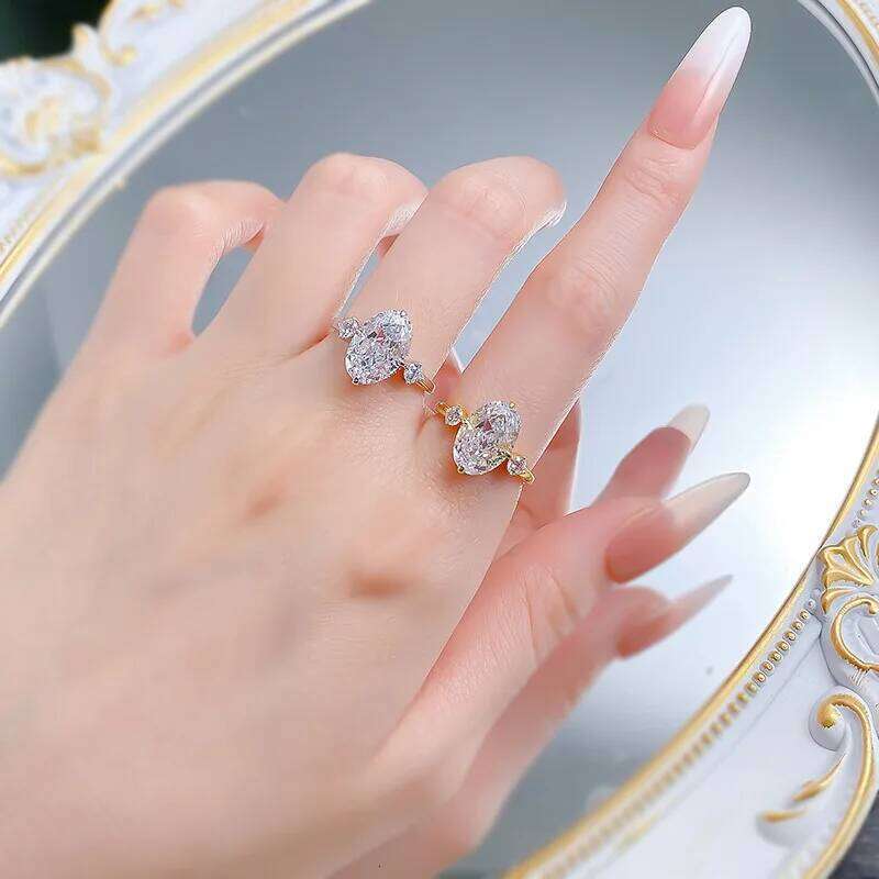 OEVAS 8*12mm Oval High Carbon Diamond Rings For Women 100% S925 Sterling Silver Plated 18K Sparkling Wedding Fine Jewelry XJ260130