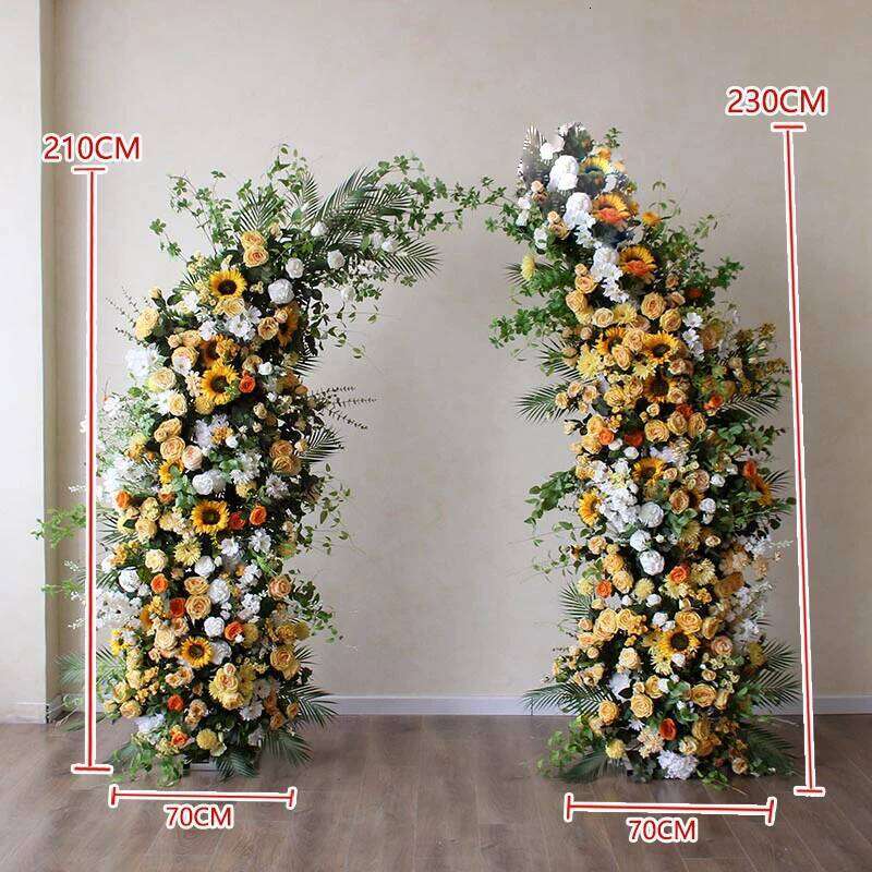 Yellow With Rose Floral Arrangement Wedding ox Horn Arch Backdrop Decor Flower Stand Party Event Stage Frame Prop Window Display W260130
