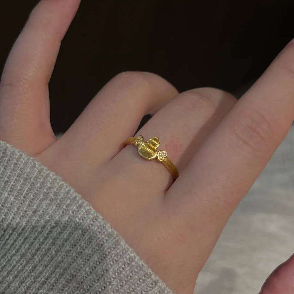 Original Exquisite 18K Gold Plated Gourd Adjustable Ring with White Zircon Female Elegant Party Birthday Rings Jewelry for Women