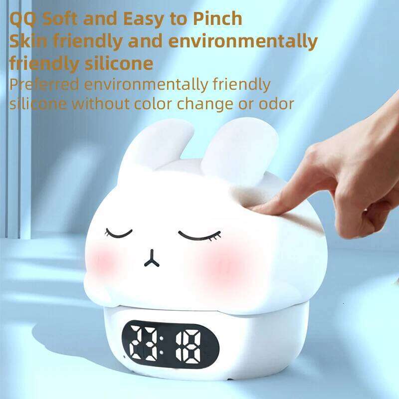 Alarm Clock with Light Cute Bunny Temperature Display Rechargeable Dimmable Night Lamp for Kids Desktop Decor W260130