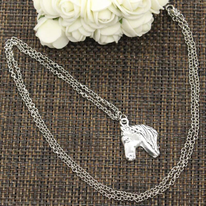 New Fashion Steed Horse Head Pendants Round Cross Chain Short Long Mens Womens DIY Silver Color Necklace Jewelry Gift