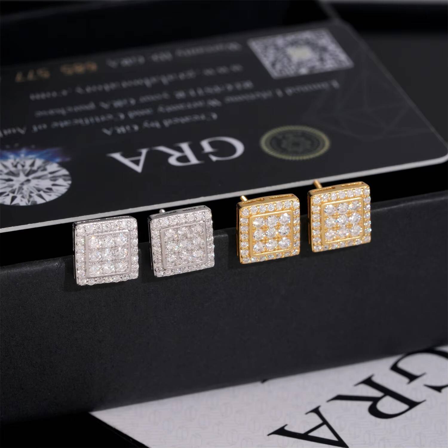 High Quality Iced Out Jewelry Princess Cut Halo 925 Sterling Silver Hip Hop Moissanite Earrings