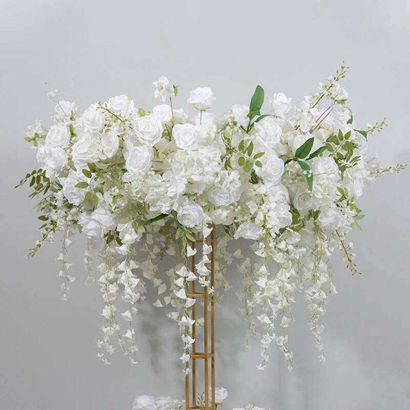 Luxury White Red Floral Arrangement Wreath Decor Wedding Table Centeriece Golden Stand Arch Flower String Runner Event Props W260130