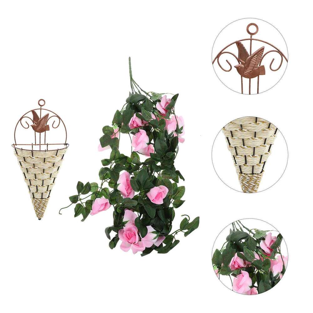 1Set Fake Rose Vine in Basket Lifelike Artificial Hanging Flower Vines for Aisle Balcony Cafe Restaurant Decor W260130