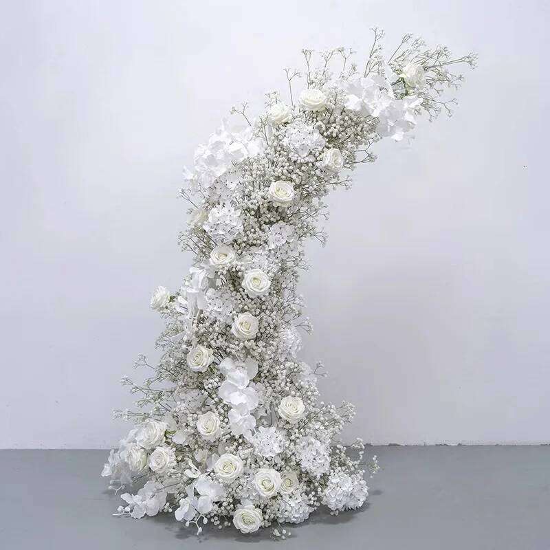Arrangement Brand new Gypsophila Rose Flower Row ox Horn Arch Wedding Backdrop Decor Floral Wall Party Prop Stage Window Display Y260130