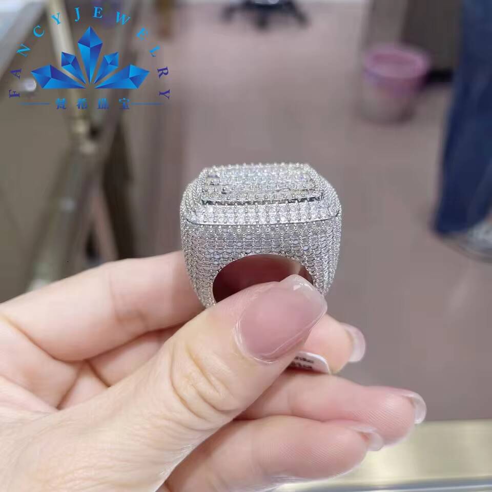 Fancy Cheap Jewelry Big Width Micro Paved Mosan Ring Hip Hop Rock Punk Full Iced Out Moissanite Finger Rings Men Women