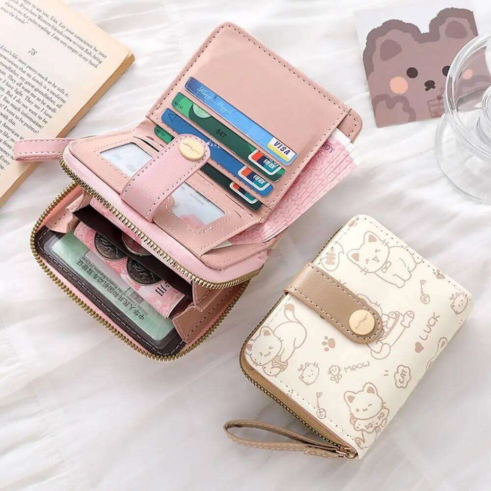 Cute Cat Purse Women Fashion Short PU Leather Large Capacity Wallet Lightweight ID Card Holder Travel Cash Coin Bag Z260130