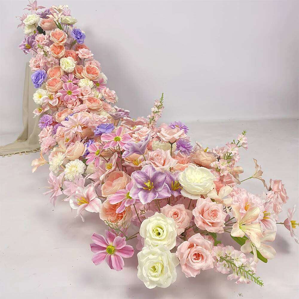 230cm Monet Garden Rose Flower Row Wedding Table Centerpiece Floor Runner Backdrop Decor Event Floral Strip Arrangement Props Y260130