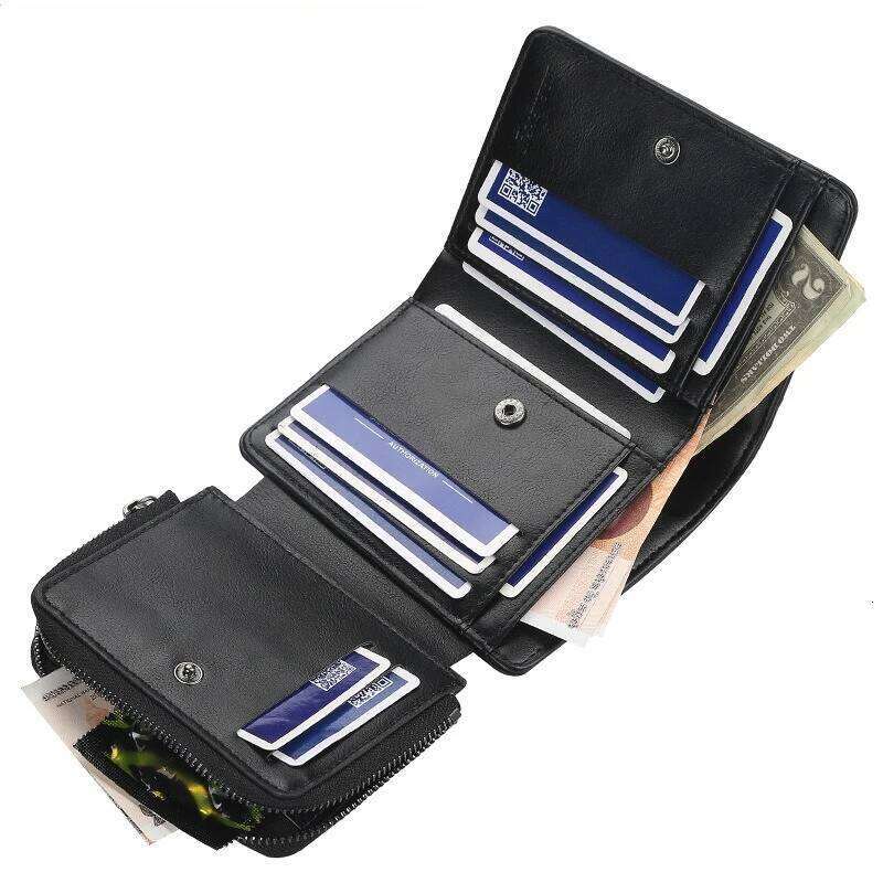 Men's Short Style Wallet European and American Multi-card Position Purse Three-fold Zipper Change Bag Fashionable Card Bags Z260130
