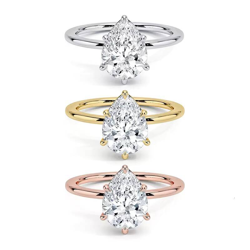 Starsgem 14K 18K Gold Ring IGI Certificate Diamond Ring 2-21ct Pear Cut HPHT CVD Pear Cut White Yellow Rose Gold Diamond Ring
