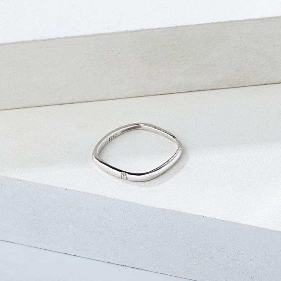 Fashion New Square Diamond Inlaid with Diamonds Xiaohongshu Douyin Internet Celebrity Tail Ring Direct Supply from Manufacturer