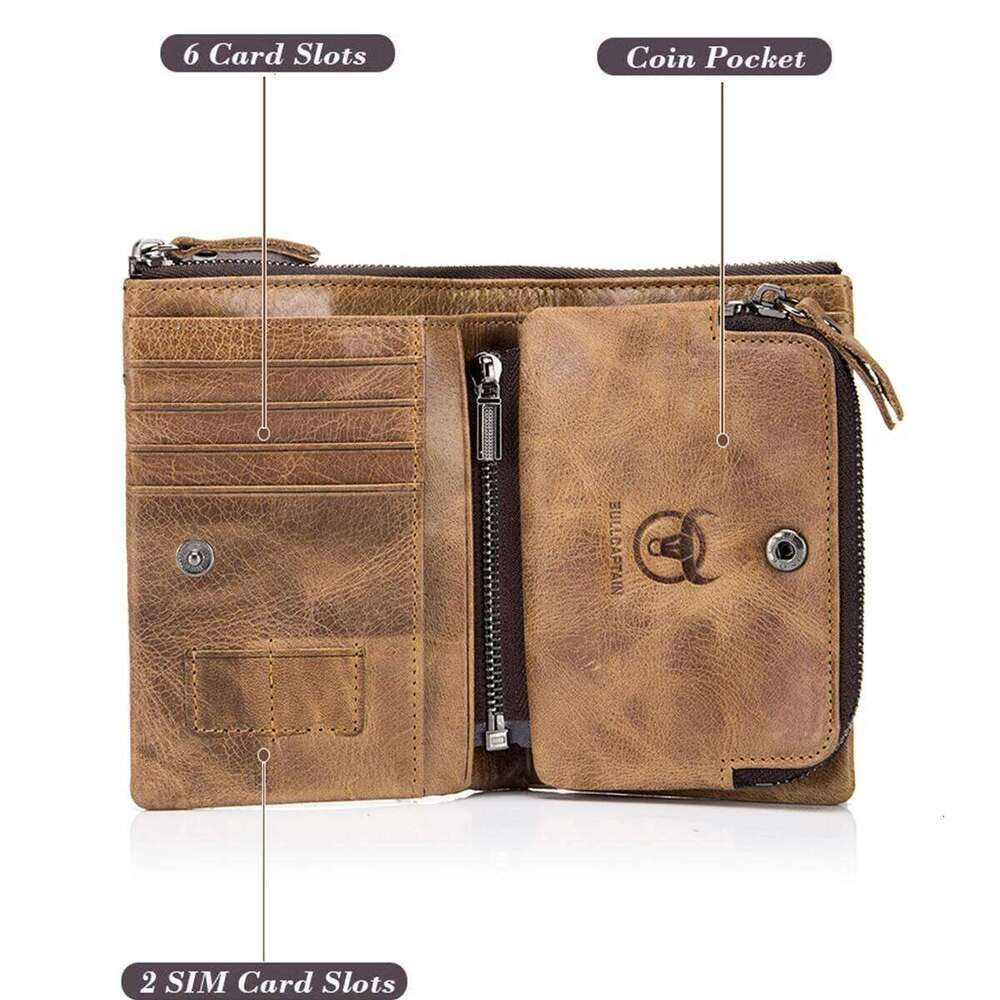 BULLCAPTAIN Authentic Leather Men's Purse Small Retro Brand High RFID New Short Wallet Z260130