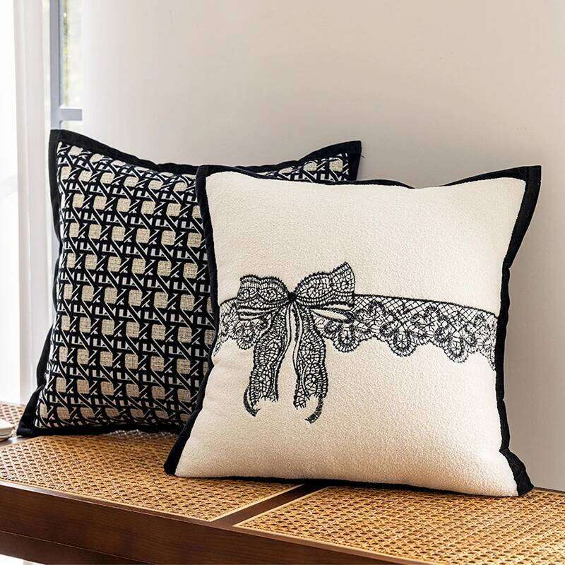 Luxury Black Sofa Cushion Cover Bow Embroidery Pillow Case Plaid Jacquard Pillowcase for Home Bed Living Room Decoration