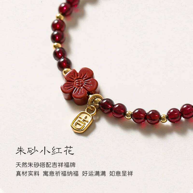 Ruifan Flower Natural Cinnabar Garnet Gold Color Beads Beaded Thin Bracelets for Women Fine Jewelry Accessories Wholesale YBR774