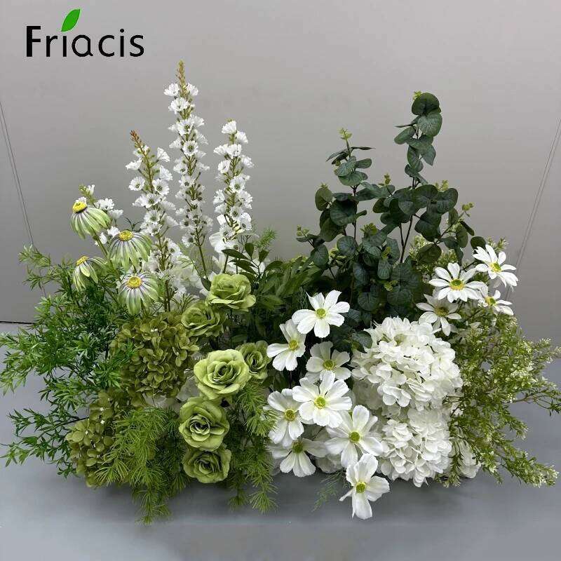 Green Plants Leaf Rose Flower Row Wedding Silk Table Floral Commercial Plaza Partition Hotel Scene Layout Floor Flowers Decor W260130