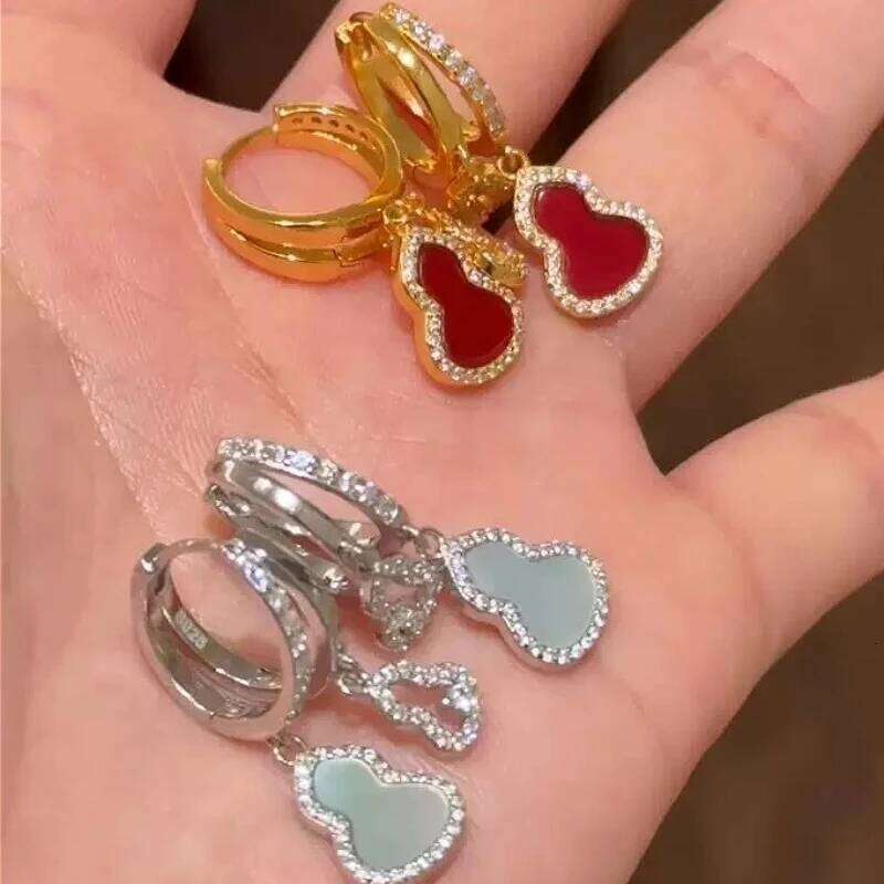 Charming Tibetan Silver Gourd Zircon Pendant Red Agate Hoop Earring for Women Fashion Jewelry High Luxury Vintage Accessories