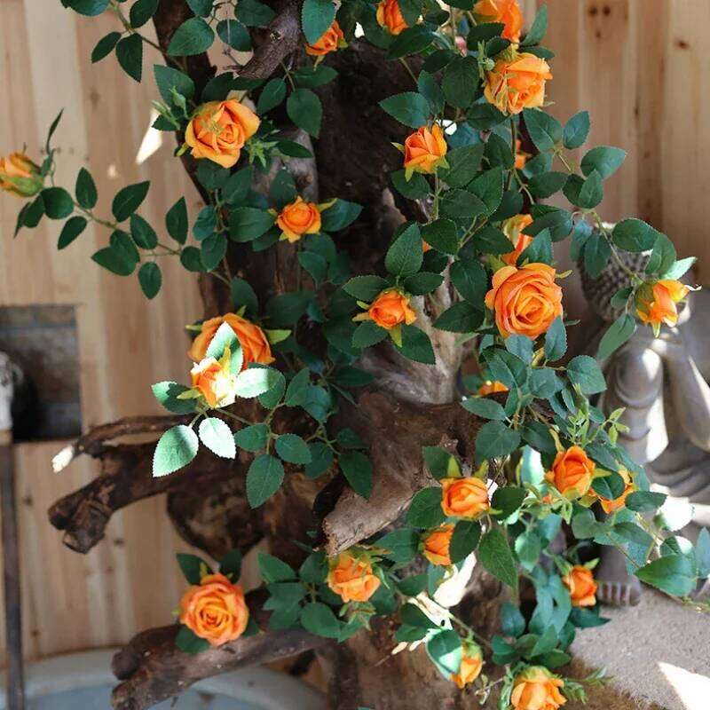 Artificial Flowers Vines Silk Star Rain Roses Fake Flower Shopping Mall Decoration Simulation Orange Pink Rose Vine Green Plant Y260130